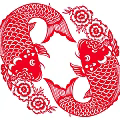 Red Paper Cut Koi Fish Wall Decor With Floral Patterns And Traditional Design