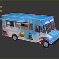 Blue Mobile Food Truck With Hamburger Graphics And American Flag Themed Exterior Design