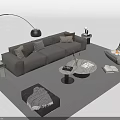 Modern Cozy Sofa And Coffee Table Set With Plush Pillows Floor Lamp And Soft Rug