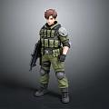 Military Soldier 3D Model With Tactical Vest Knee Pads And Rifle