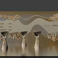 Modern Tea Break Area With Wavy Backdrop And Floral Decorations On High Tables