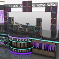 DJ Console Furniture With Modern Black Frame Circular Countertop And Neon Light Strips
