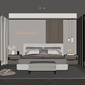 Modern Bedroom Interior Design With Upholstered Headboard Nightstands Bench And Ambient Lighting