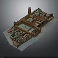 Traditional Architectural Model Featuring Courtyard Layout Tower Structure And Red Brick Walls