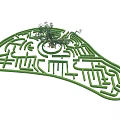 Green Hedge Maze With Central Shrub And Intricate Path Layout 3d model