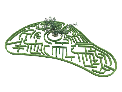 Green Hedge Maze With Central Shrub And Intricate Path Layout 3d model