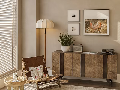 Leisure Chair In Cozy Living Room With Side Table Floor Lamp And Wall Art 3d model