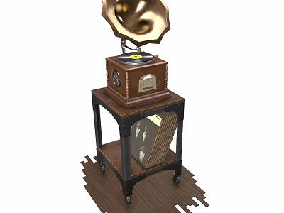 Vintage Wooden Phonograph Classic Electrical Appliance With Horn Speaker And Stand Design 3d model