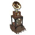 Vintage Wooden Phonograph Classic Electrical Appliance With Horn Speaker And Stand Design