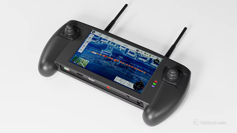 Black Remote Controller With Joysticks Display Screen Antennas And Map Data 3d model 