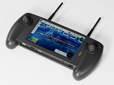 Black Remote Controller With Joysticks Display Screen Antennas And Map Data 3d model