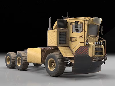 Yellow Industrial Utility Vehicle Design With Large Wheels Cab Exhaust Pipe And Radiator Grille 3d model