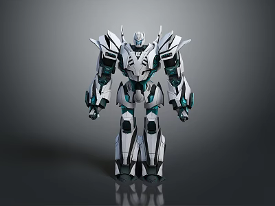 Futuristic Smart Robot Design With White Teal Armor And Mechanical Structure 3d model