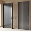 Modern Dark Colored Security Door With Vertical Slat Design And Lock In Interior Setting 3d model