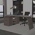 Modern Office Desk With White Top Wooden Frame Ergonomic Chair Laptop And Plant