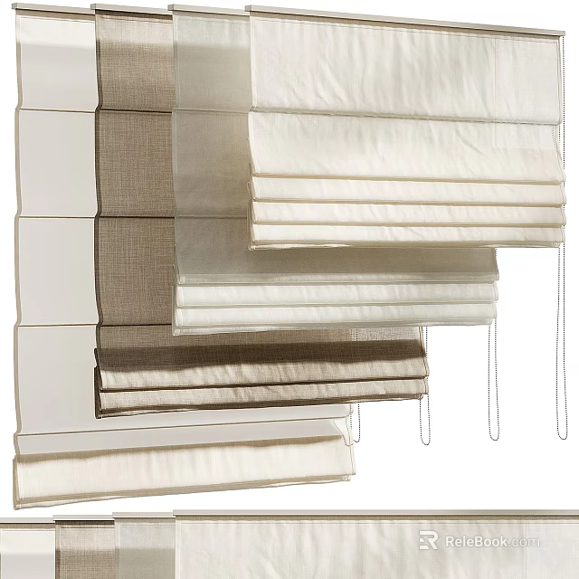 Layered Linen Curtains In Neutral Tones With Modern Design For Home Window Decor 3d model 