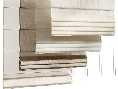 Layered Linen Curtains In Neutral Tones With Modern Design For Home Window Decor 3d model