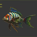 Vibrant Colorful Striped Tropical Fish With Blue Green Red Fins And Tail