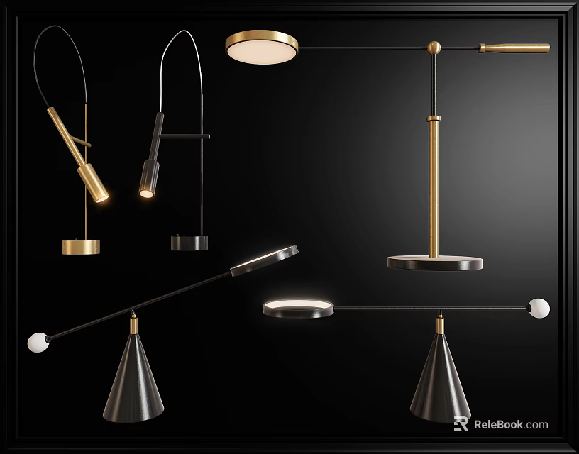 Modern Table Lamps With Metal Stands Conical Shades And Various Stylish Designs 3d model 