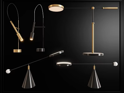 Modern Table Lamps With Metal Stands Conical Shades And Various Stylish Designs 3d model