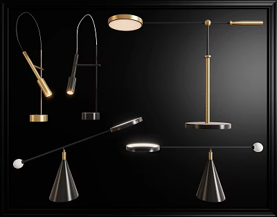 Modern Table Lamps With Metal Stands Conical Shades And Various Stylish Designs 3d model