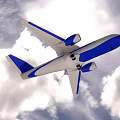 Sleek White and Blue Passenger Plane With Two Engines Wings and Tail