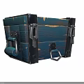 Blue Wooden Chest With Metal Accents And Yellow Top Emblem Design