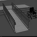 Wheelchair Accessible Building Ramp With Concrete Surface And Metal Handrails For Safety