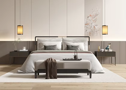 New Chinese Double Bed 3d model