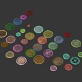 Vintage Coins In Various Colors And Sizes Scattered On Black Background