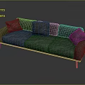 Modern Grey Fabric Three-Seater Sofa With Plush Pillows And Sturdy Metal Legs