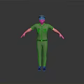 3D Character Wearing Green Uniform And Cap Arms Outstretched On Gray Background With Black Shoes