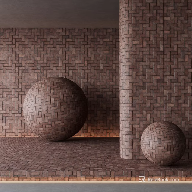 Rustic Brick Building Exterior Wall Design With Spherical Decorative Elements 3d model 