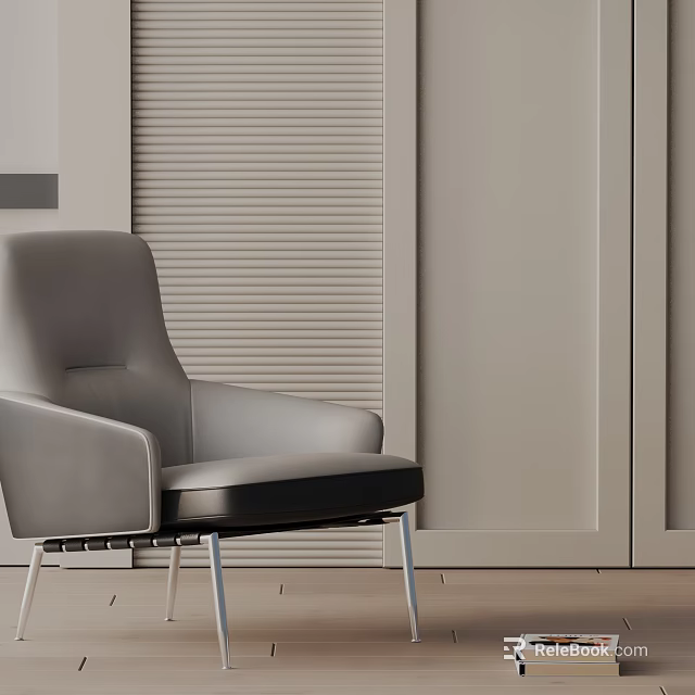 Stylish Modern Grey Leather Leisure Chair With Metal Legs For Living Room Interior 3d model 