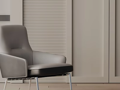 Stylish Modern Grey Leather Leisure Chair With Metal Legs For Living Room Interior 3d model