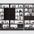 Traditional Chinese Wooden Curio Shelf With Multiple Compartments And Decorative Vases Tea Sets Ornaments