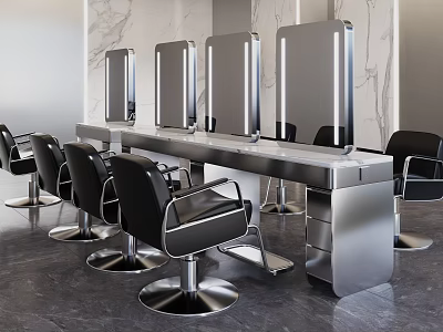 Modern Hair Beauty Salon With Black Styling Chairs Mirrors And Contemporary Design 3d model