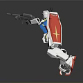 White Blue Red Yellow Mechanical Robot Model With Gun And Shield In Standing Pose