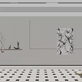 Modern Elegant Background Wall With Marble Texture Painting And Decorative Shelf Vase