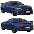 Blue Ford Mustang Sports Car With Black Wheels Front And Rear View Design