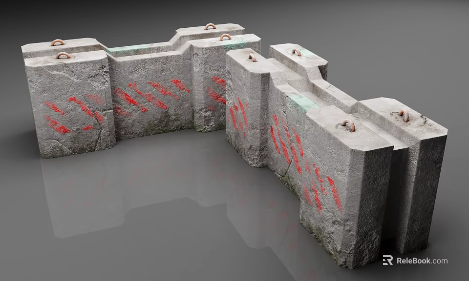 Public Facility Concrete Structure With Square Pillars And Red Diagonal Stripe Warning Signs 3d model