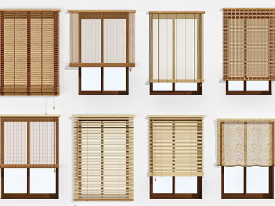 Various Bamboo and Wooden Window Blinds with Different Styles for Home Windows 3d model