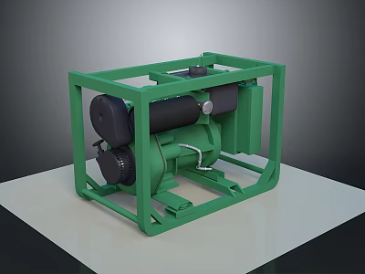 Green Framed Industrial Air Compressor With Black Motor And Enclosed Structure 3d model