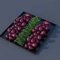 Fresh Purple Onions and Green Vegetables Placed on Black Serving Tray