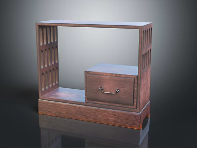 Wooden Shelf Furniture With Drawer Storage And Vertical Slats On Sides 3d model