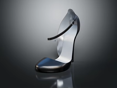 Black Leather High Heels With Thin Strap Design And Sleek Reflective Upper 3d model