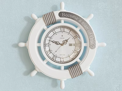 Nautical Style White Steering Wheel Wall Clock with Roman Numerals and Decorative Details 3d model