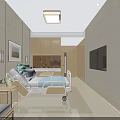 Modern Hospital Room Interior With Adjustable Bed TV And Wooden Cabinets