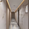 Modern Elevator Hallway Design With Marble Floor Wall Decor And Recessed Lighting 3d model