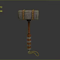 Rustic Iron Hammer With Leather Straps Red White Striped Wooden Handle And Rope